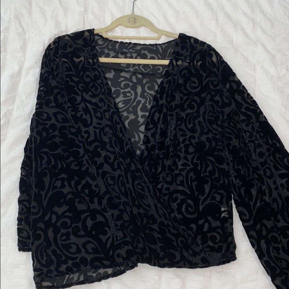 Semi sheer black velvet blouse